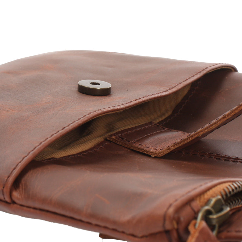 Leconi kleine Umhängetasche Damentasche Herrentasche Ledertasche braun LE3060 Günstiger Verkauf
