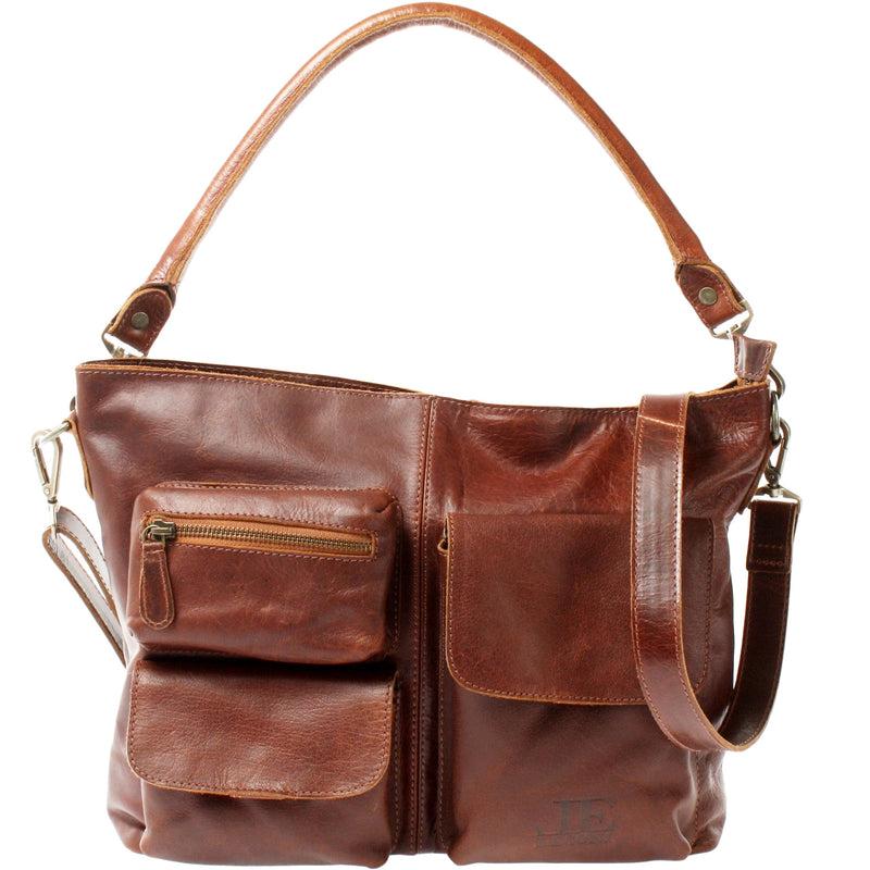 Leconi Schultertasche Umhängetasche Ledertasche Leder Damen braun LE0062