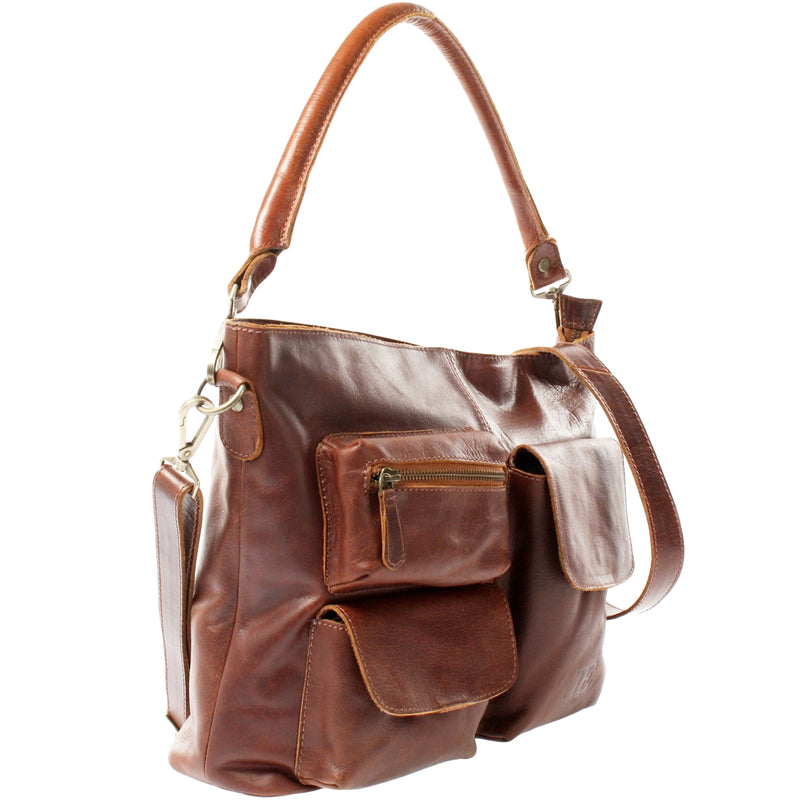 Leconi Schultertasche Umhängetasche Ledertasche Leder Damen braun LE0062 Meist gekauft
