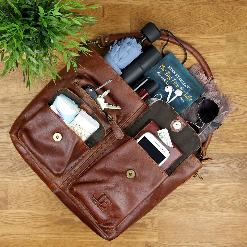 Leconi Schultertasche Umhängetasche Ledertasche Leder Damen braun LE0062 Meist gekauft
