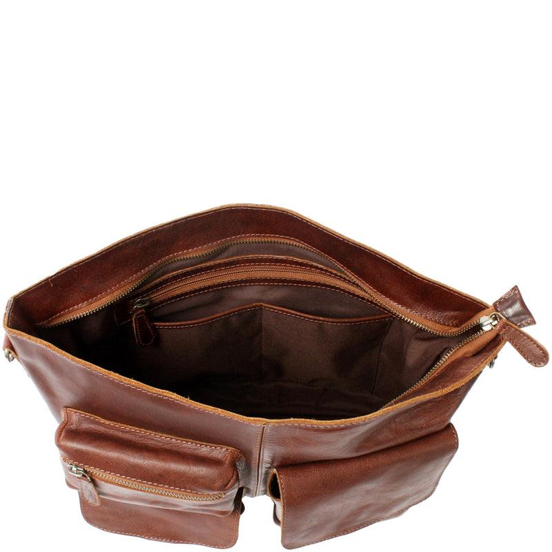 Leconi Schultertasche Umhängetasche Ledertasche Leder Damen braun LE0062 Meist gekauft