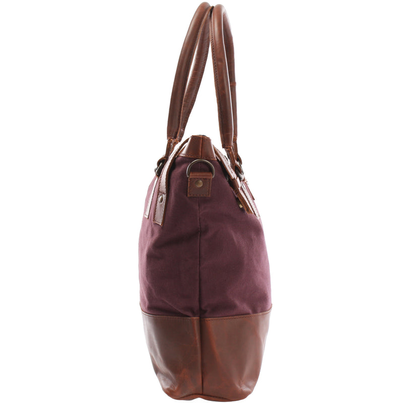 Leconi Schultertasche Handtasche kleiner Shopper Leder Canvas bordeaux LE0056 Blitzverkäufe
