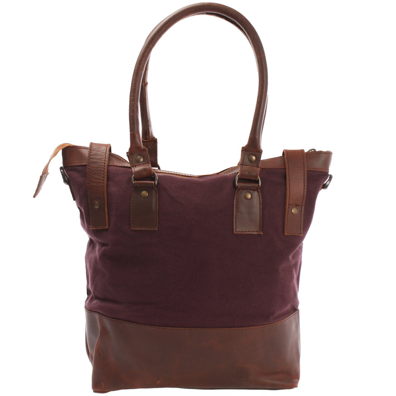 Leconi Schultertasche Handtasche kleiner Shopper Leder Canvas bordeaux LE0056 Blitzverkäufe