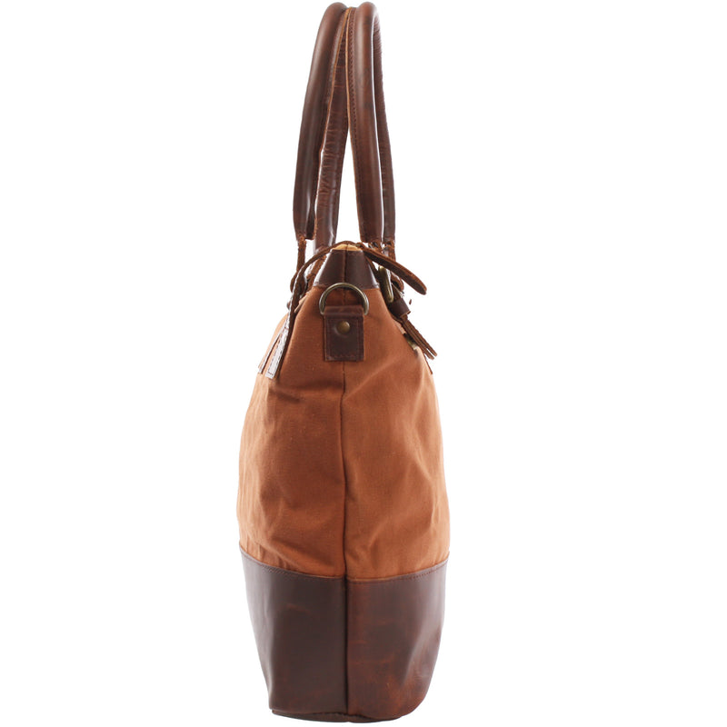 Leconi Schultertasche Handtasche kleiner Shopper Leder Canvas cognac LE0056 Kostenloser Versand