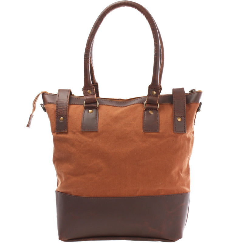 Leconi Schultertasche Handtasche kleiner Shopper Leder Canvas cognac LE0056 Kostenloser Versand
