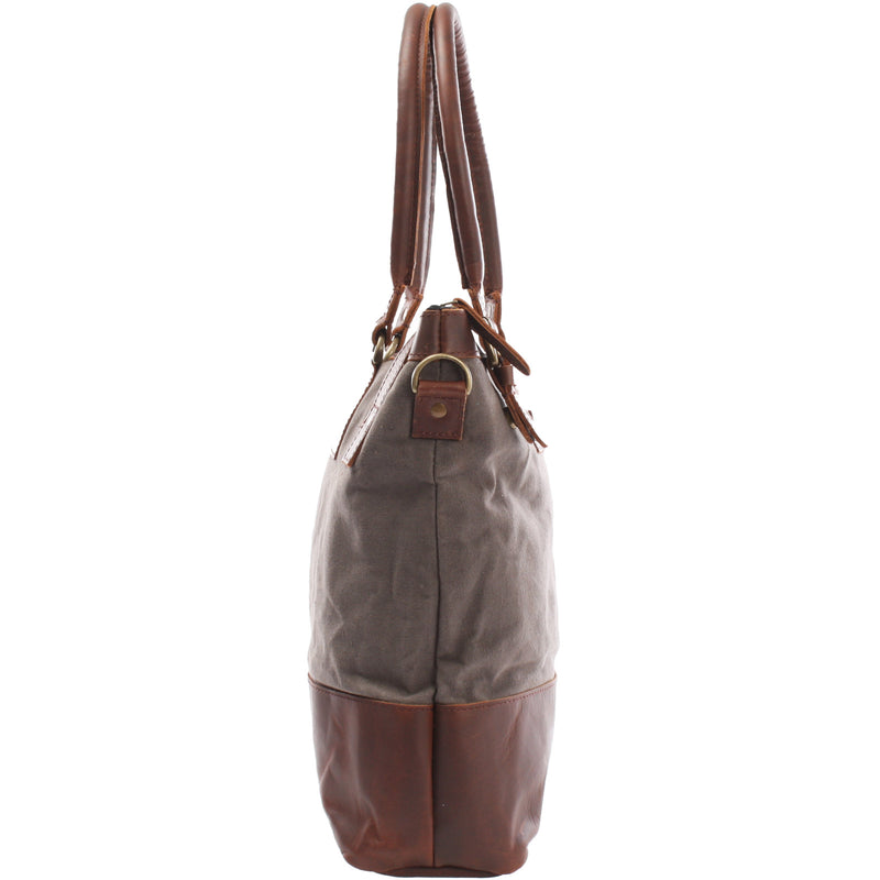 Leconi Schultertasche Handtasche kleiner Shopper Leder Canvas grau LE0056 Limitierter Zeitrabatt