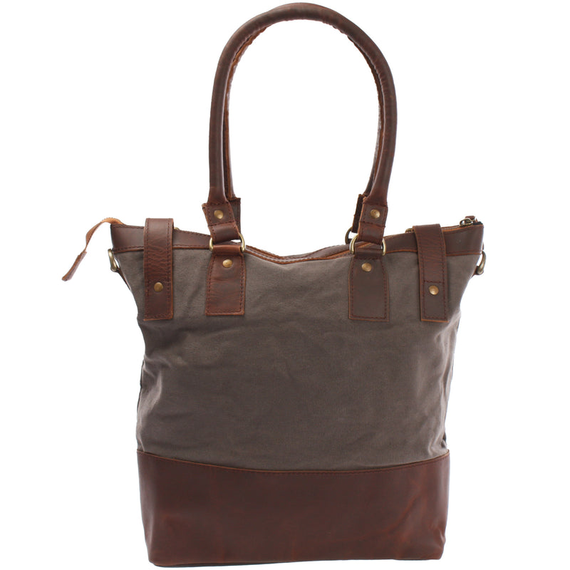 Leconi Schultertasche Handtasche kleiner Shopper Leder Canvas grau LE0056 Limitierter Zeitrabatt