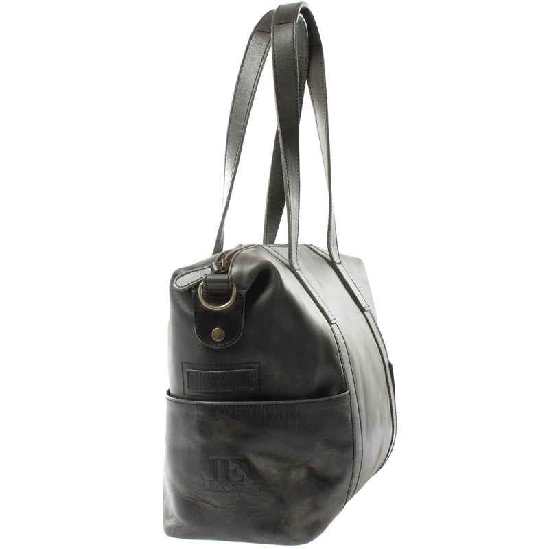 Leconi Shopper Schultertasche Henkeltasche Damen Handtasche Leder dunkelgrau LE0061 Fabrikpreis