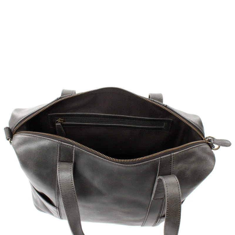 Leconi Shopper Schultertasche Henkeltasche Damen Handtasche Leder dunkelgrau LE0061 Fabrikpreis