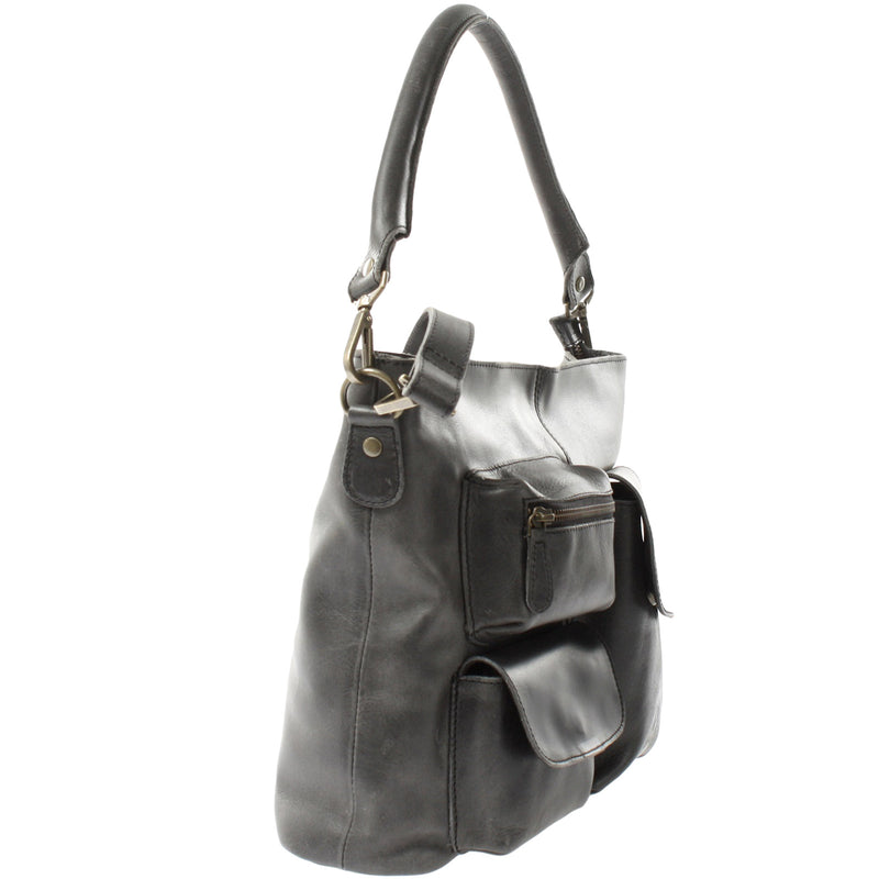 Leconi Schultertasche Umhängetasche Ledertasche Leder Damen dunkelgrau LE0062 Sonderangebot