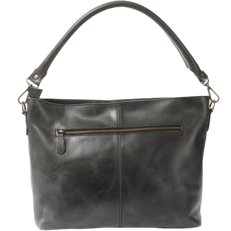 Leconi Schultertasche Umhängetasche Ledertasche Leder Damen dunkelgrau LE0062 Sonderangebot