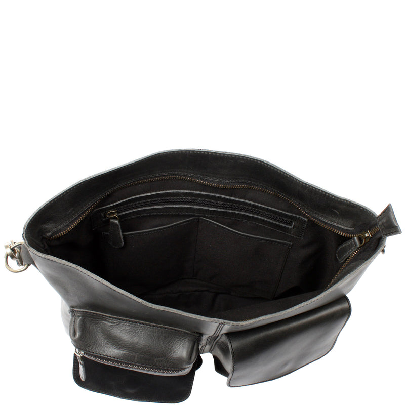 Leconi Schultertasche Umhängetasche Ledertasche Leder Damen dunkelgrau LE0062 Sonderangebot
