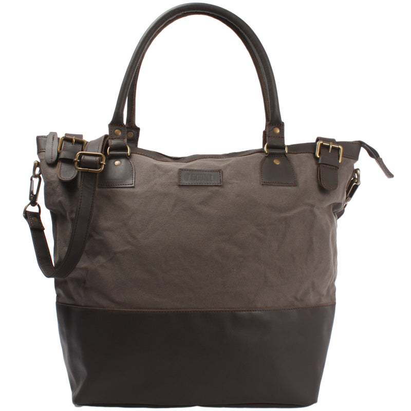 Leconi XXL Shopper Schultertasche Beuteltasche Leder Canvas grau LE2005 Rabatt