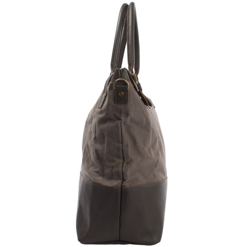 Leconi XXL Shopper Schultertasche Beuteltasche Leder Canvas grau LE2005 Rabatt