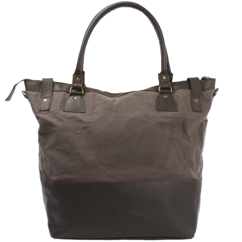 Leconi XXL Shopper Schultertasche Beuteltasche Leder Canvas grau LE2005 Rabatt