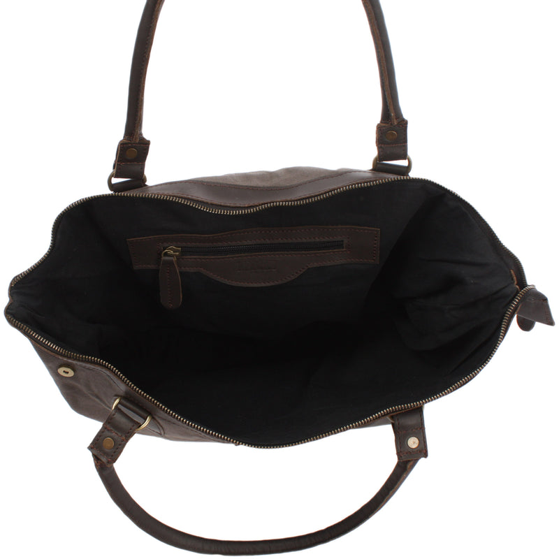 Leconi XXL Shopper Schultertasche Beuteltasche Leder Canvas grau LE2005 Rabatt