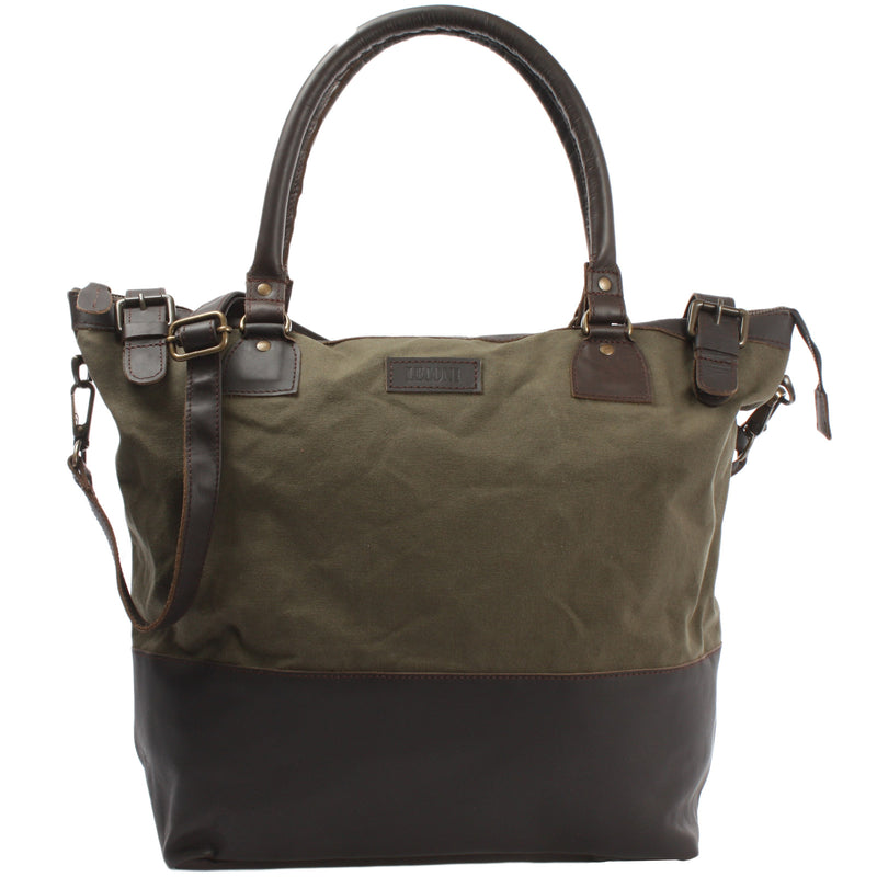 Leconi XXL Shopper Schultertasche Beuteltasche Leder Canvas grün LE2005 Günstig kaufen