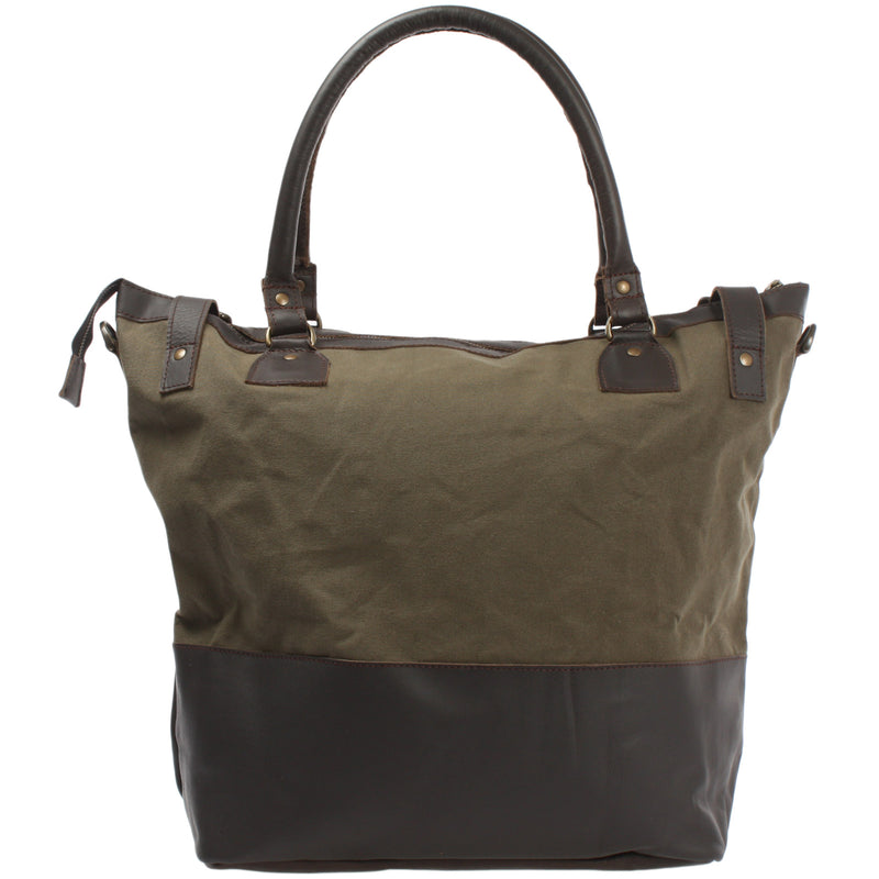 Leconi XXL Shopper Schultertasche Beuteltasche Leder Canvas grün LE2005 Günstig kaufen