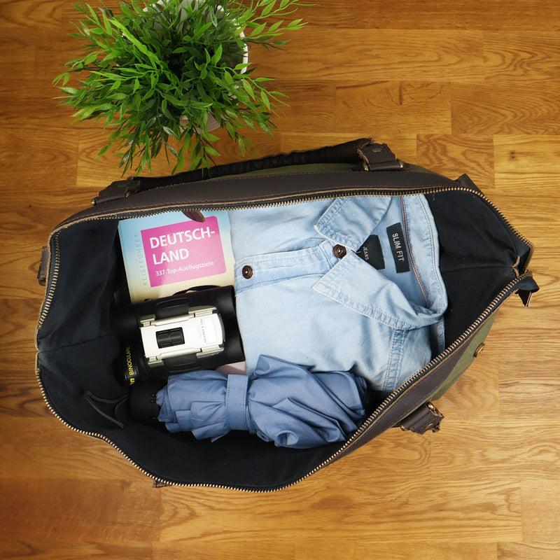 Leconi XXL Shopper Schultertasche Beuteltasche Leder Canvas grün LE2005 Günstig kaufen