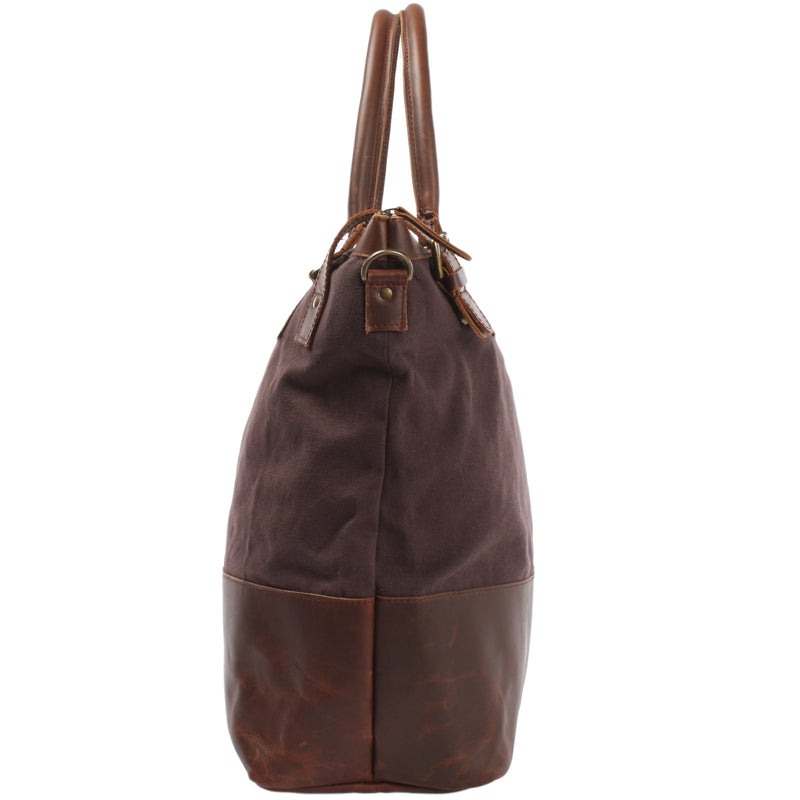 Leconi XXL Shopper Schultertasche Beuteltasche Leder Canvas mokka LE2005 Versandkostenfrei
