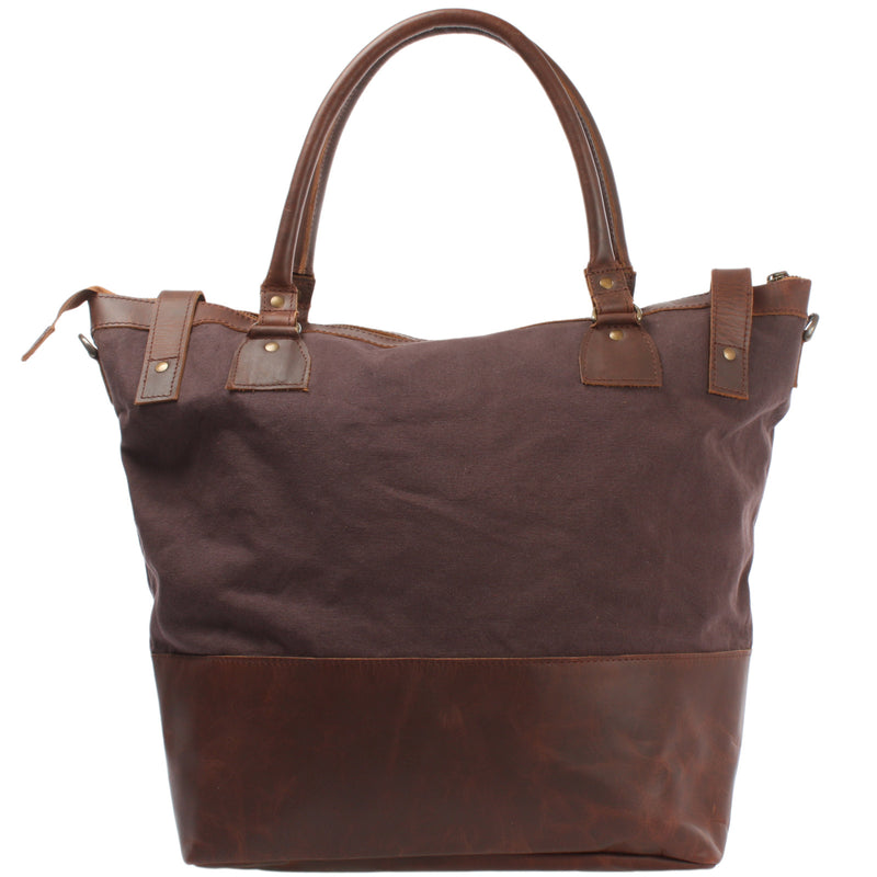 Leconi XXL Shopper Schultertasche Beuteltasche Leder Canvas mokka LE2005 Versandkostenfrei