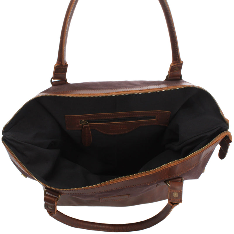 Leconi XXL Shopper Schultertasche Beuteltasche Leder Canvas mokka LE2005 Versandkostenfrei