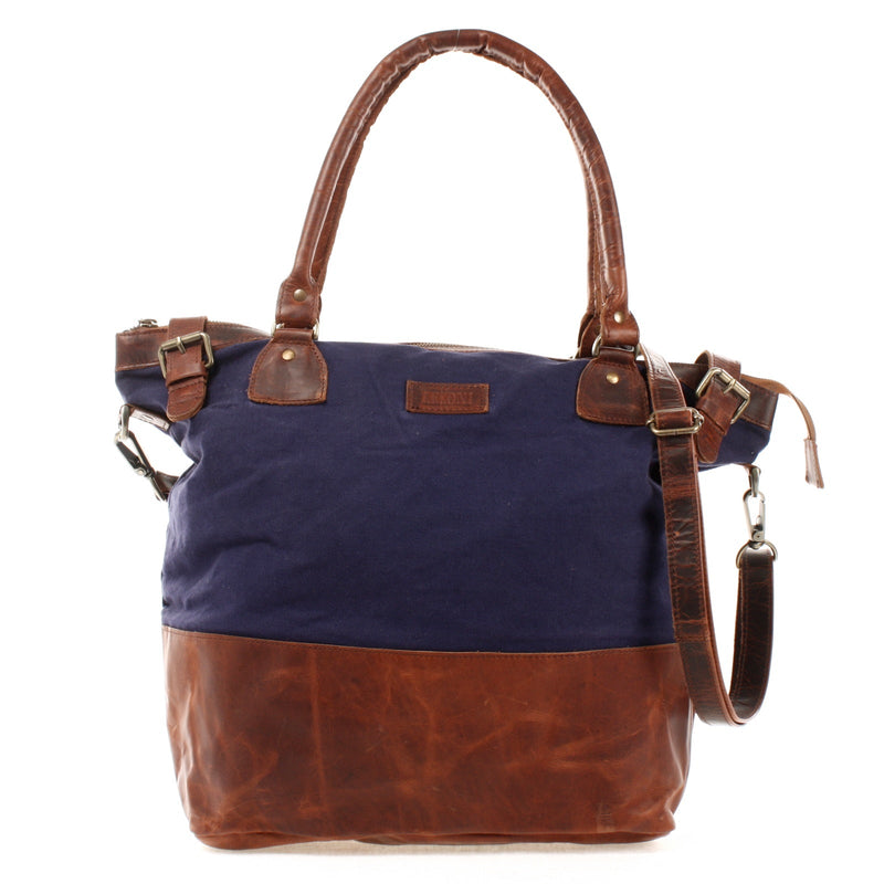 Leconi XXL Shopper Schultertasche Beuteltasche Leder Canvas navy LE2005 Großer Ausverkauf