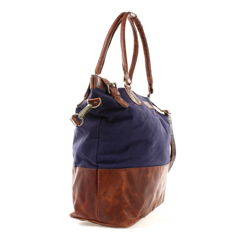 Leconi XXL Shopper Schultertasche Beuteltasche Leder Canvas navy LE2005 Großer Ausverkauf