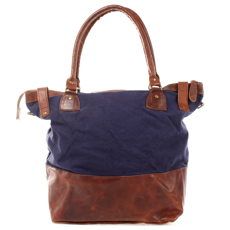 Leconi XXL Shopper Schultertasche Beuteltasche Leder Canvas navy LE2005 Großer Ausverkauf