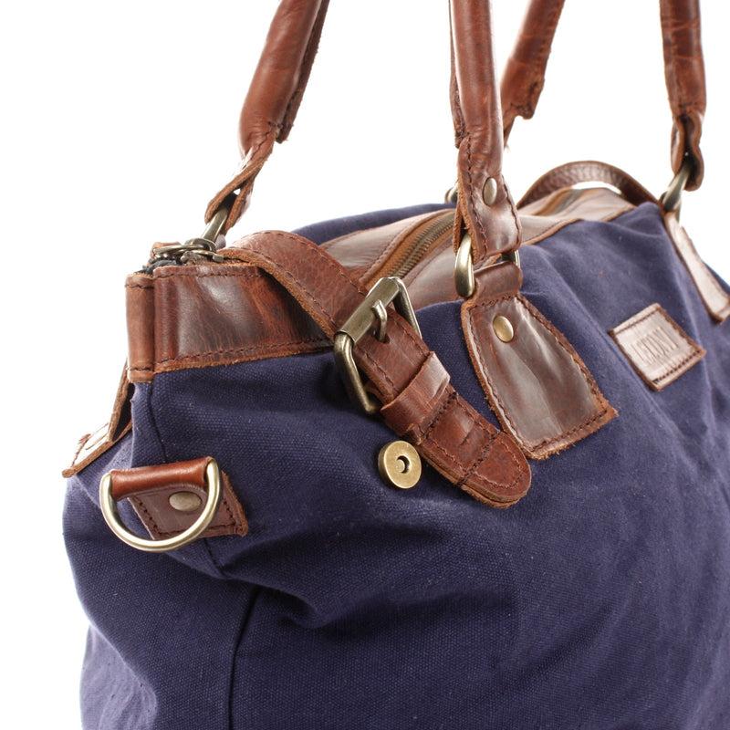 Leconi XXL Shopper Schultertasche Beuteltasche Leder Canvas navy LE2005 Großer Ausverkauf