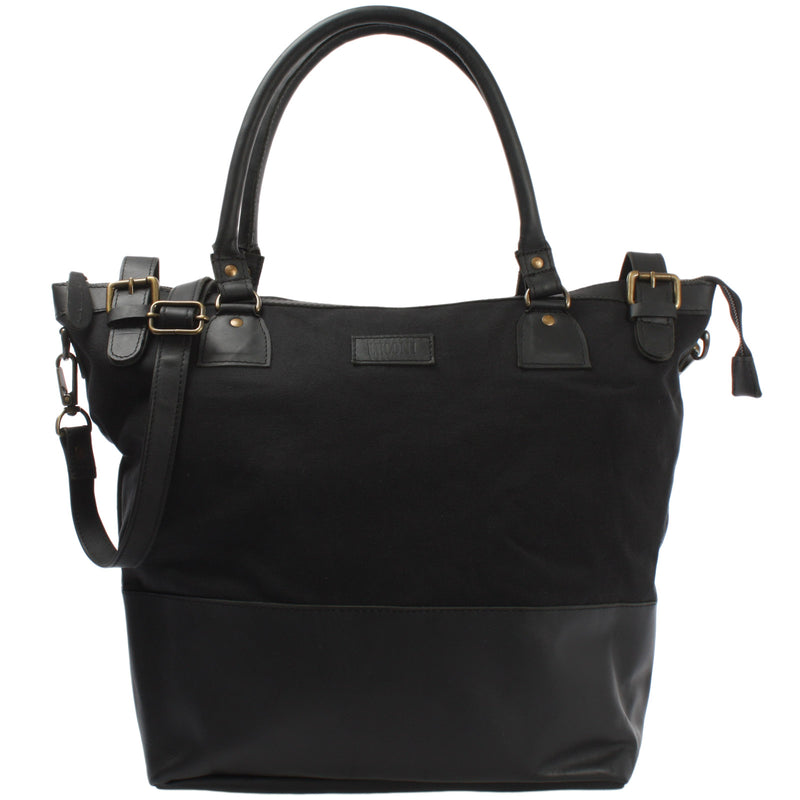 Leconi XXL Shopper Schultertasche Beuteltasche Leder Canvas schwarz LE2005 Flash Sale