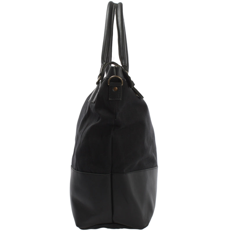 Leconi XXL Shopper Schultertasche Beuteltasche Leder Canvas schwarz LE2005 Flash Sale