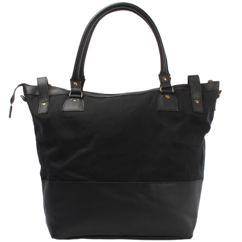 Leconi XXL Shopper Schultertasche Beuteltasche Leder Canvas schwarz LE2005 Flash Sale