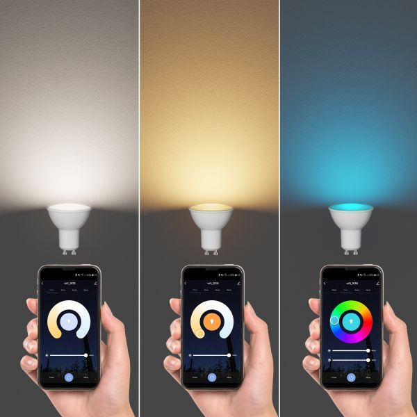 GU10 LED RGB Leuchtmittel, PAR16, warmweiß - kaltweiß (2900 - 6200 K), 5,5 W, 473lm, 103°, Smart Home, WLAN, Alexa, matt Valentinstagsangebot