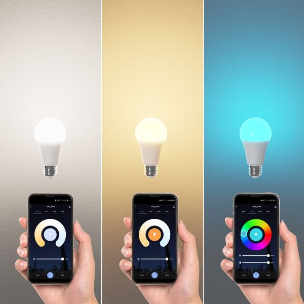 E27 LED RGB Leuchtmittel, A60, warmweiß - kaltweiß (3000 - 6500 K), 9,4 W, 892lm, Smart Home, WLAN, Alexa, matt Super Rabatt