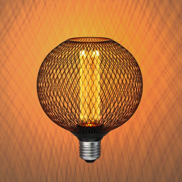 E27 LED Leuchtmittel, Lampe, Metallkäfig schwarz, G120, extra warmweiß (1800 K), 4W, 220lm Im Verkauf