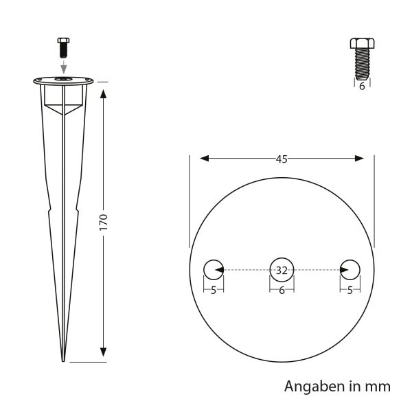 Garten-Erdspieß, für Gartenleuchten, schwarz, 17cm, 45mm Ø Auslauf