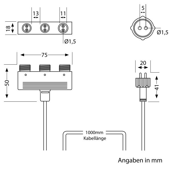3-fach Verteiler für Stecksystem NEMO (IP44), 1m, schwarz Hotsell