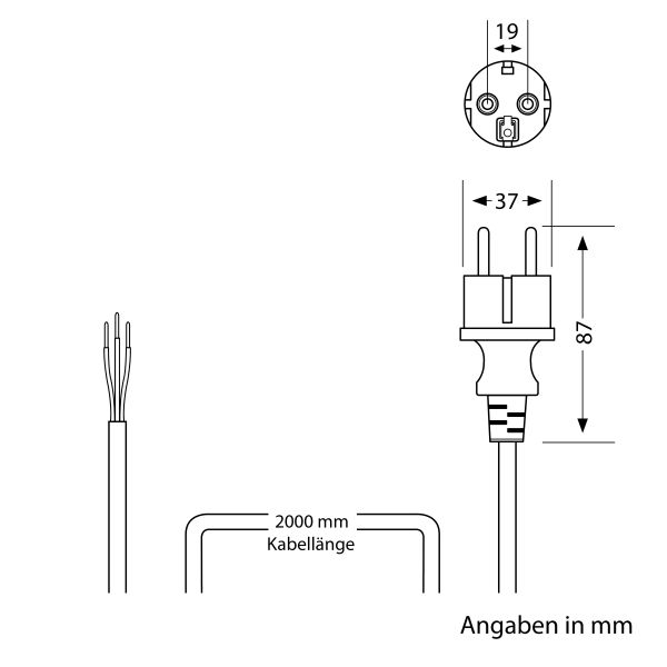 Schukostecker Typ F mit Außenkabel, 2m, schwarz , 3 x 0,75 mm² Günstig kaufen