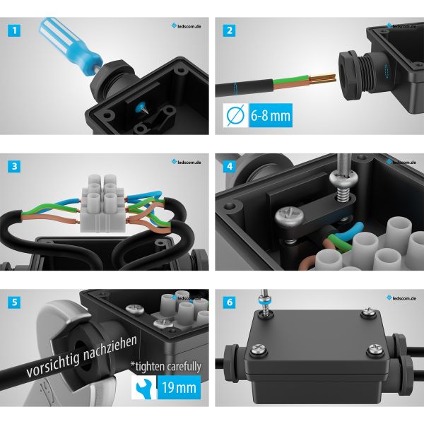 2-fach Kabelverbinder für außen, IP68, Muffe für 6 - 8mm Kabel-Durchmesser Begrenztes Angebot