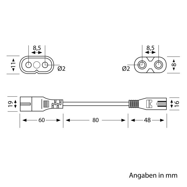 Durchleitungskabel für Stecksystem Gerätestecker C7/C8, 0,19m, weiß Preisnachlass