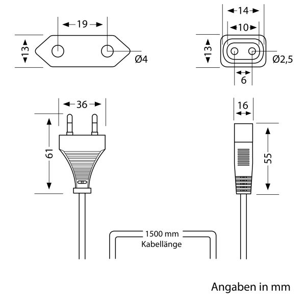 Netzkabel von Eurostecker Typ C auf Stecksystem SPIDER, 1,5m, weiß Lagerräumung