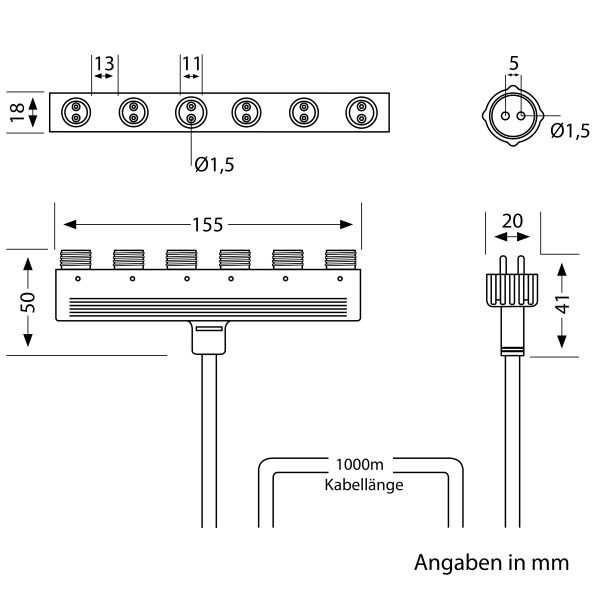 6-fach Verteiler für Stecksystem NEMO (IP44), 1m, schwarz Bestseller