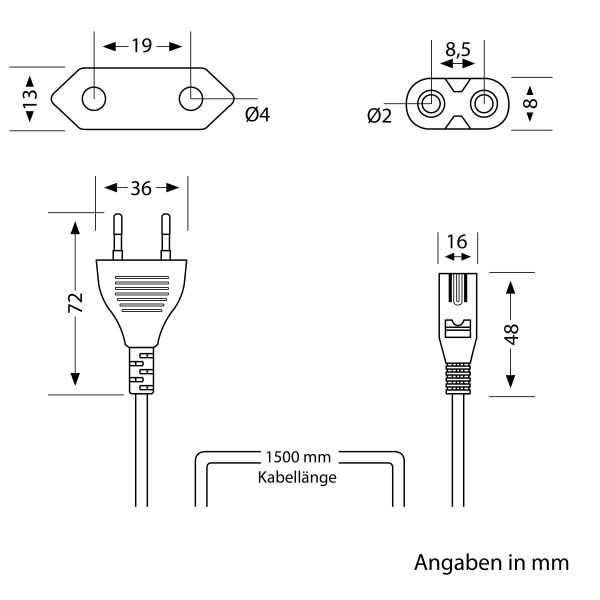Anschlusskabel von Eurostecker Typ C auf Stecksystem Gerätestecker C7/C8, 1,5m, weiß Saisonale Angebote