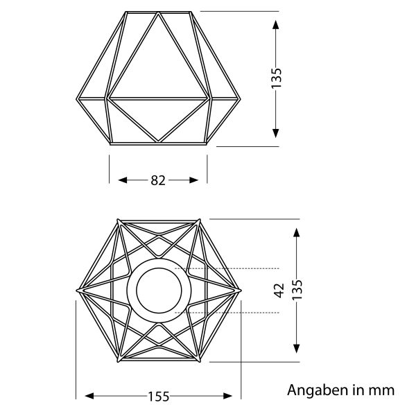 Käfig Lampenschirm mit Hanfseil, Diamant, schwarz, 155mm Ø Räumungsverkauf