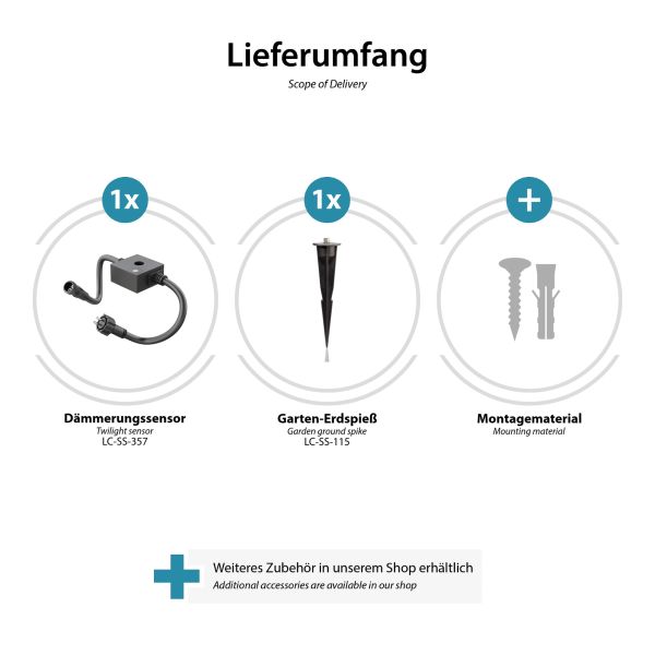 Dämmerungssensor für IP44 Stecksystem NEMO inkl. Erdspieß, wasserfester Helligkeitssensor für außen, Tag-Nacht-Schalter für Gartenbeleuchtung Kauf eins, bekomm eins gratis