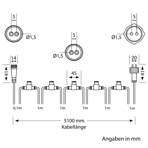 6-fach Verteiler für Stecksystem NEMO (IP44), 5,1m, schwarz Super Sparpreis