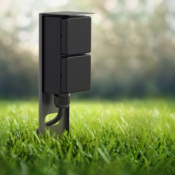 Garten Steckdosensäule PIWI mit Erdspieß für außen, IP44, 2-fach, edelstahl , eckig, 30 cm (Farbe, Mit Kabel wählbar) Bis zu 50% Rabatt
