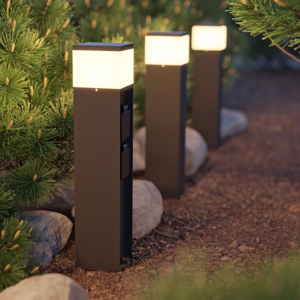 Pollerleuchte POMI für außen, Smart Home, 2 Steckdosen (Farbe, Leuchtmittel wählbar) (Farbe, Leuchtmittel wählbar) 50% Rabatt für begrenzte Zeit
