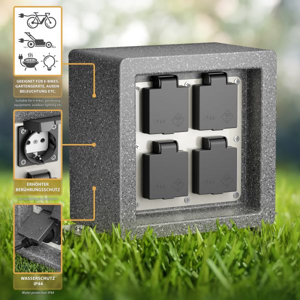 Garten-Steckdose Stein-Optik POCK für außen, 4-Fach, quadratisch, 20cm (Farbe wählbar) Outlet